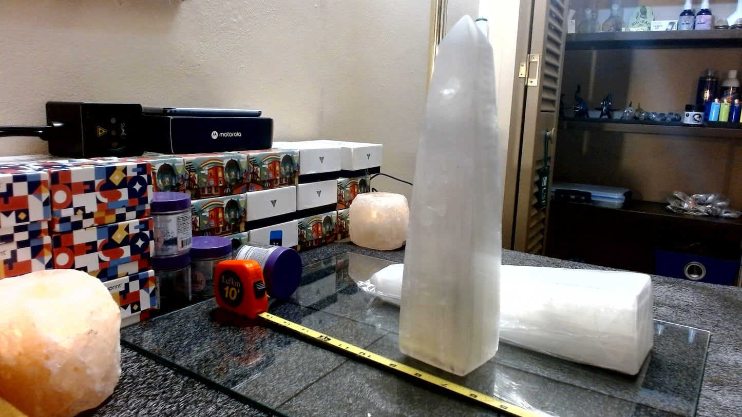 Selenite Obelisk W/Chakra Engravings